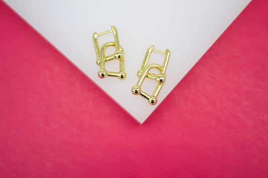 18K Gold Filled Designed Dangle Link Earring Huggies (K227) MIA Jewelry