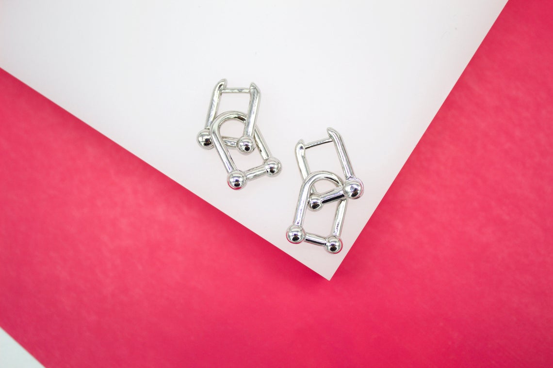 18K Gold Filled Designed Dangle Link Earring Huggies (K227) MIA Jewelry