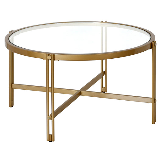 32" Gold Glass Round Coffee Table