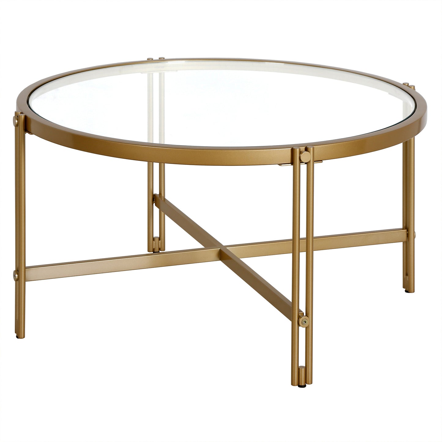 32" Gold Glass Round Coffee Table