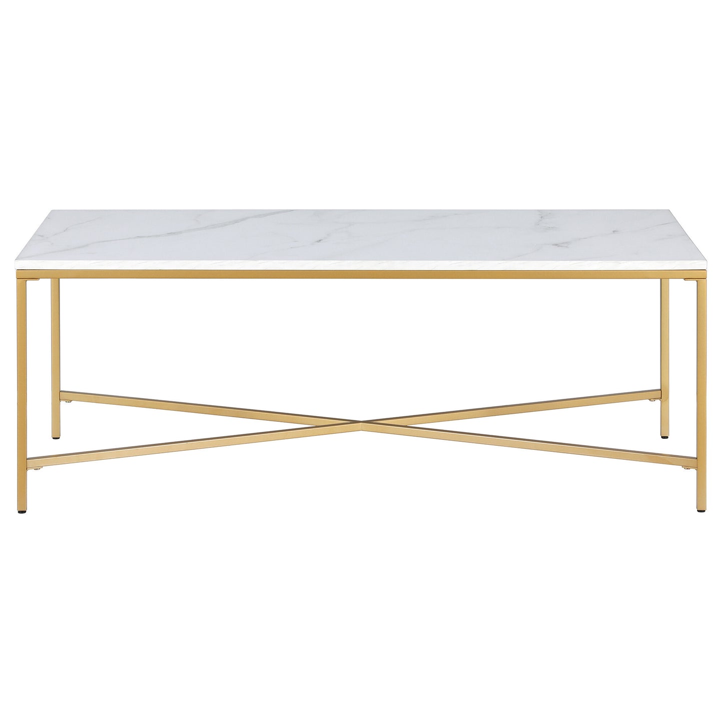 48" Gold And White Manufactured Wood Rectangular Coffee Table