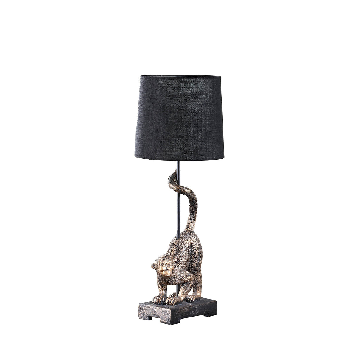 24" Antiqued Gold Monkey Table Lamp With Black Drum Shade W2B
