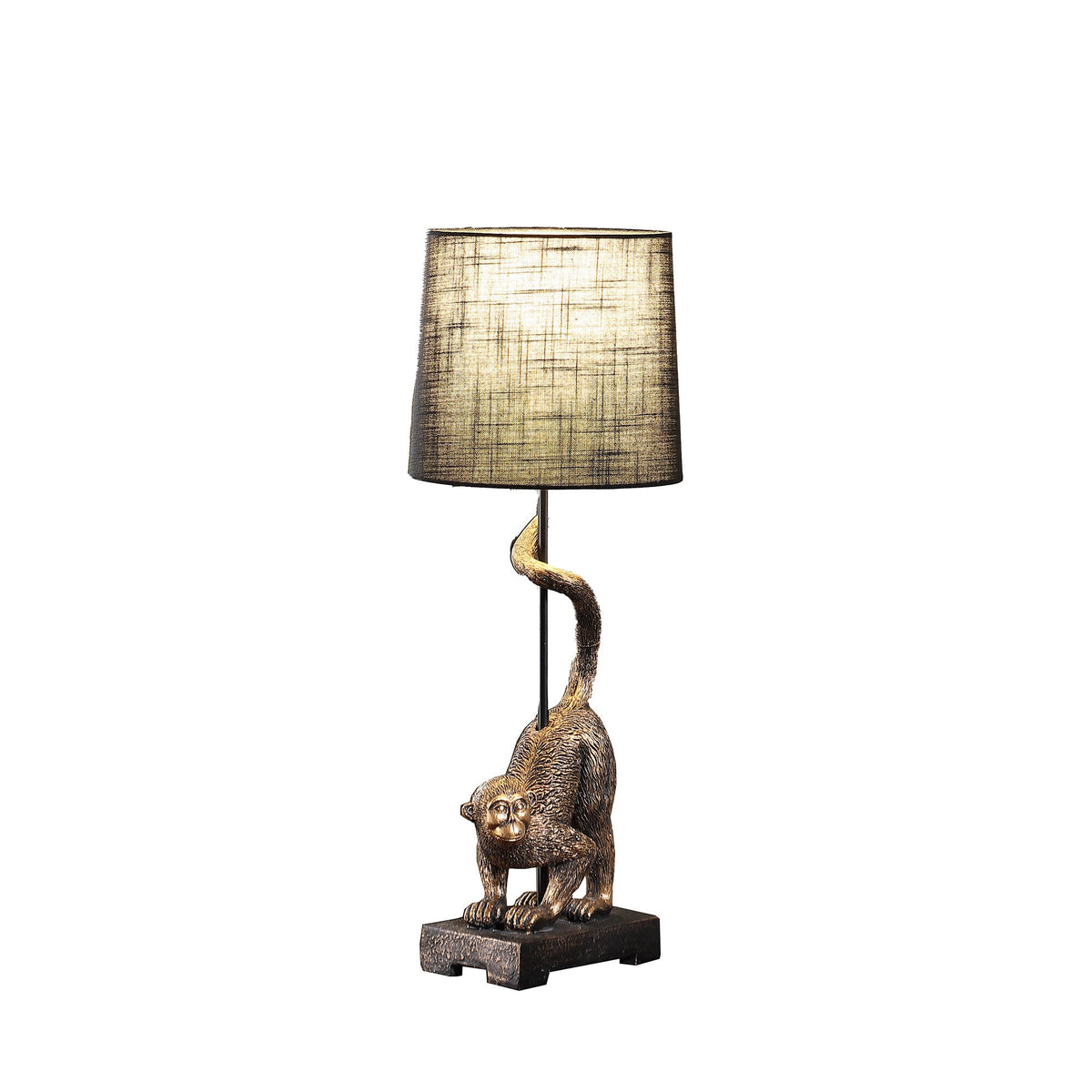24" Antiqued Gold Monkey Table Lamp With Black Drum Shade W2B