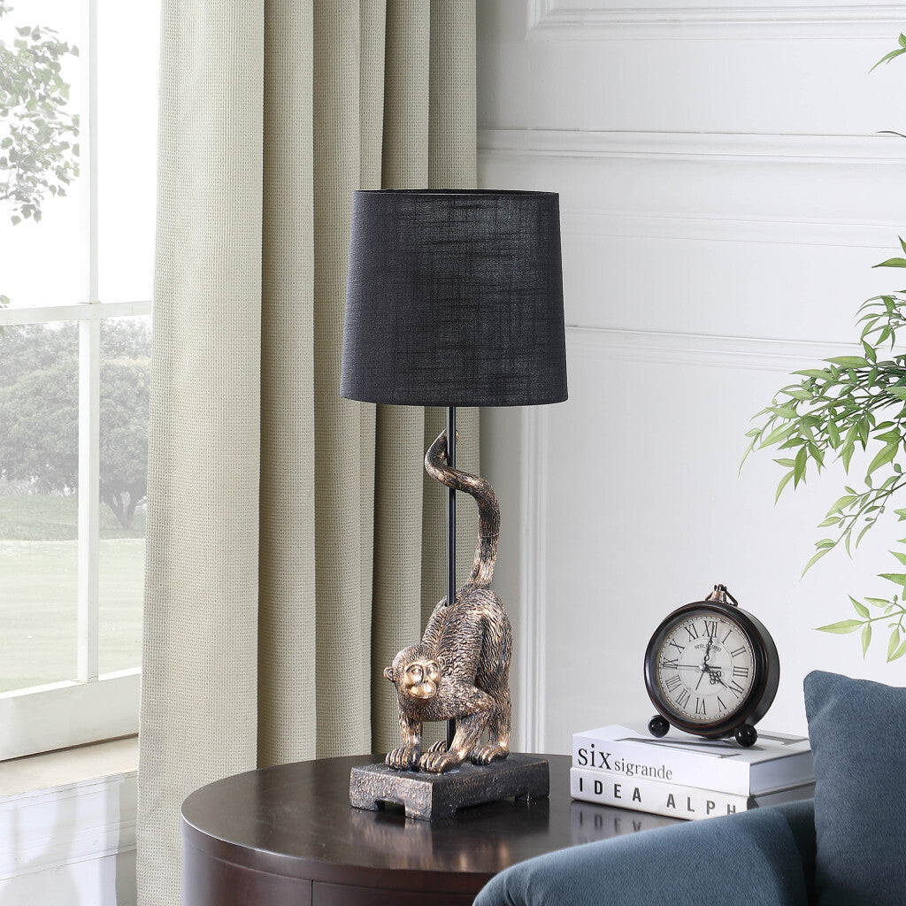 24" Antiqued Gold Monkey Table Lamp With Black Drum Shade W2B