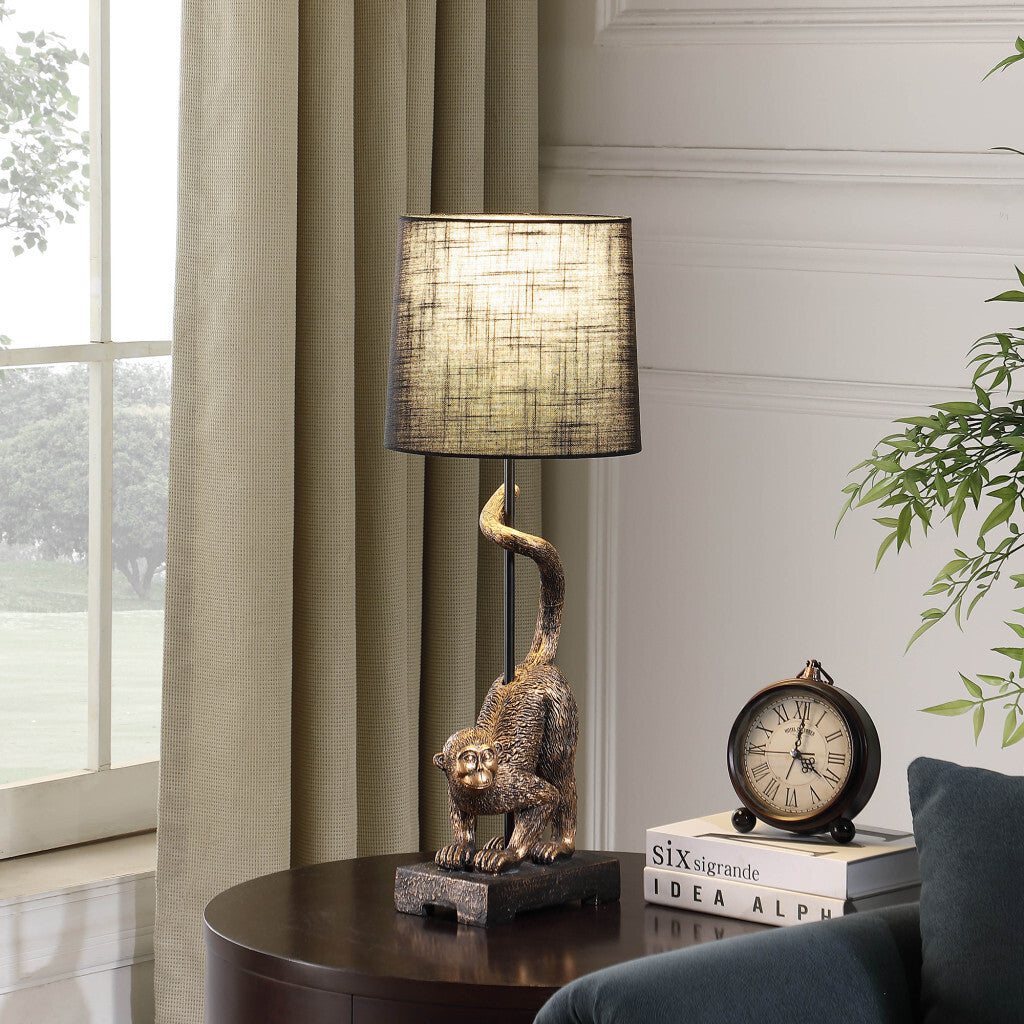 24" Antiqued Gold Monkey Table Lamp With Black Drum Shade W2B