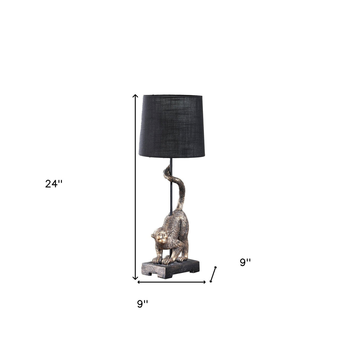 24" Antiqued Gold Monkey Table Lamp With Black Drum Shade W2B