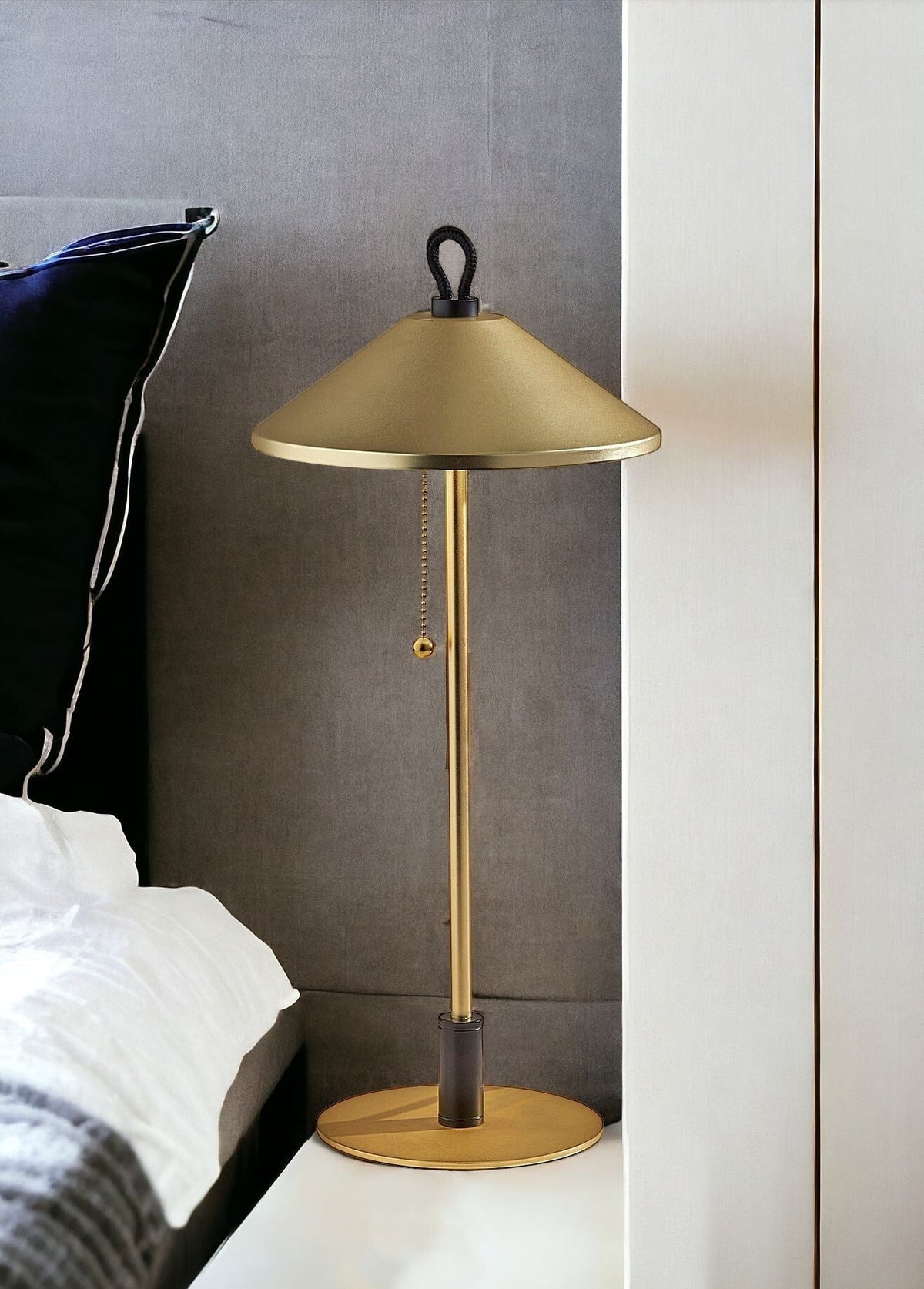 20" Black and Gold Metal Two Light Candlestick LED Table Lamp With Brass Cone Shade W2B
