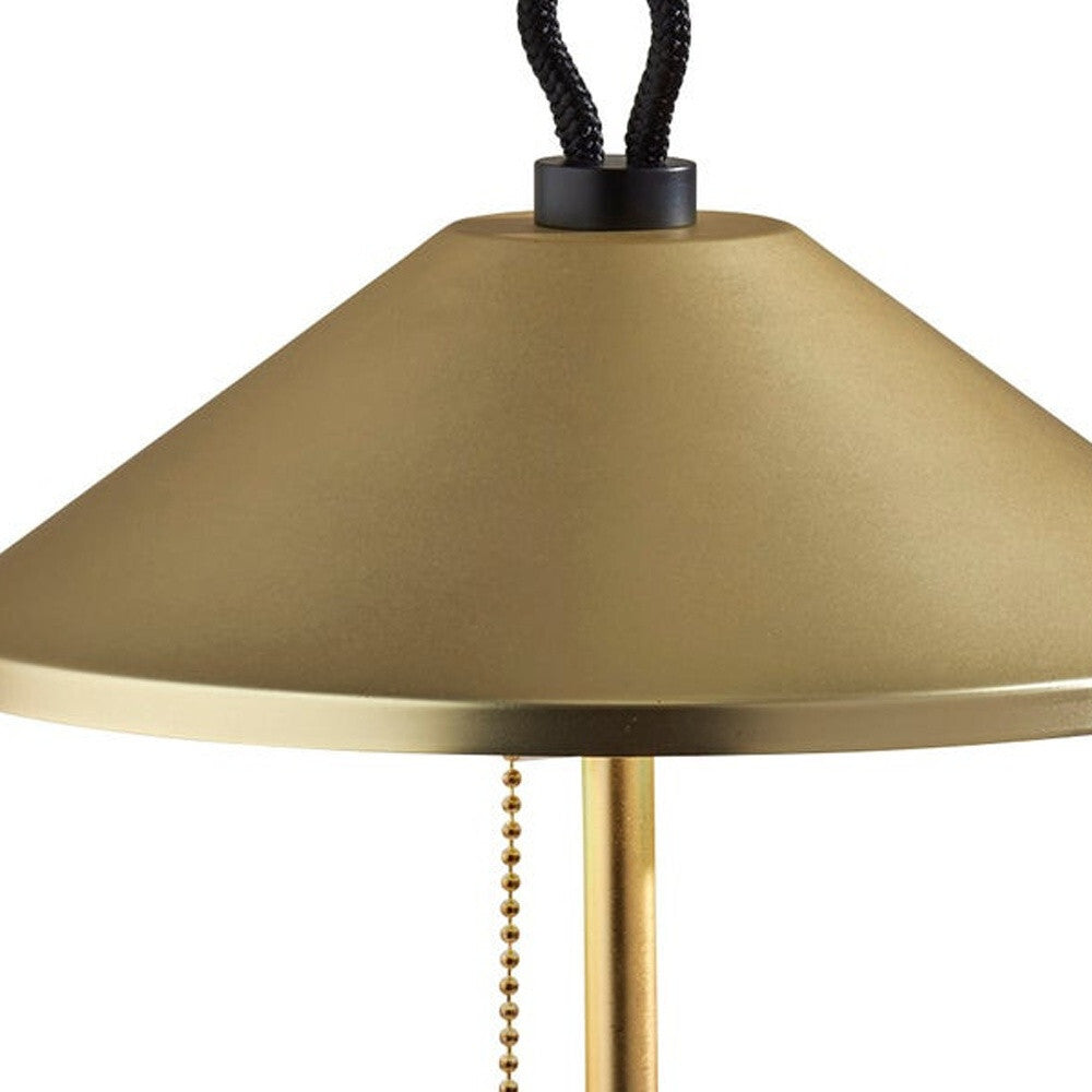 20" Black and Gold Metal Two Light Candlestick LED Table Lamp With Brass Cone Shade W2B