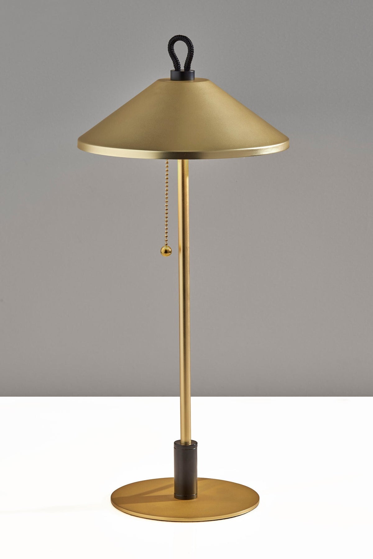 20" Black and Gold Metal Two Light Candlestick LED Table Lamp With Brass Cone Shade W2B