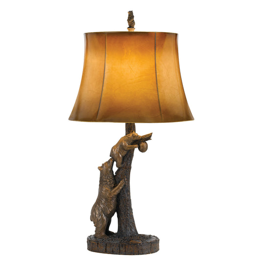 31" Bronze Bears After the Honey Table Lamp With Brown Faux Leather Shade