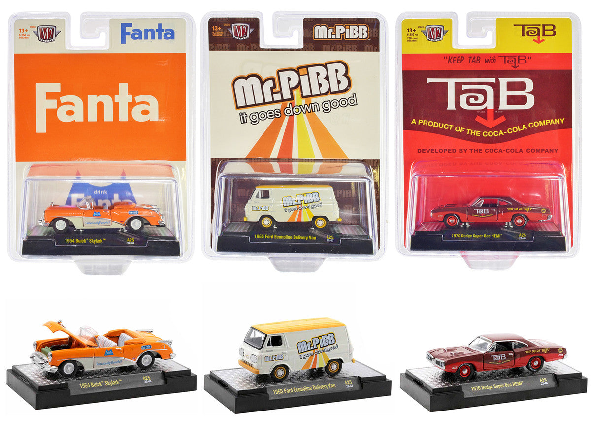 "Sodas" Set of 3 pieces Release 25 Limited Edition to 6250 pieces Worldwide 1/64 Diecast Model Cars by M2 Machines M2