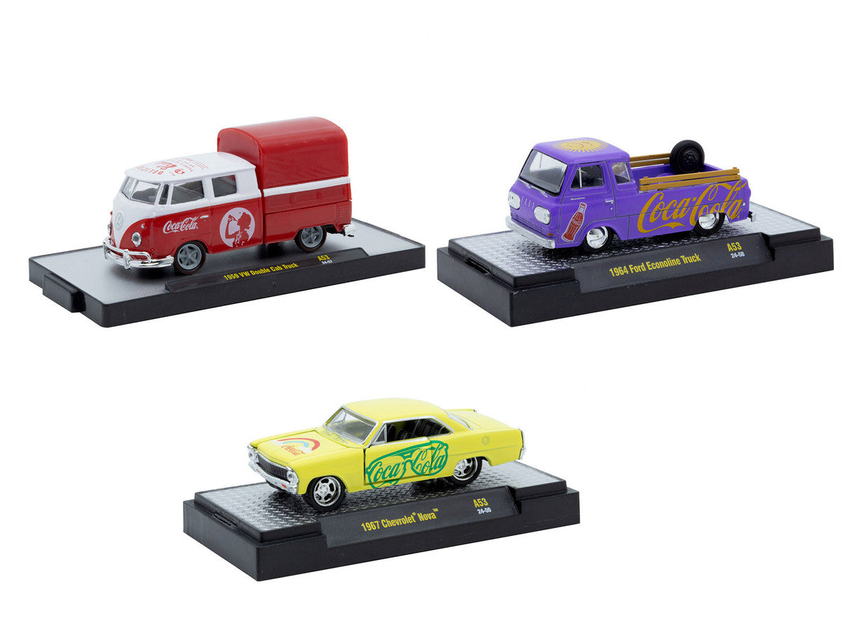 "Coca-Cola" Set of 3 pieces Release 53 Limited Edition to 10000 pieces Worldwide 1/64 Diecast Model Cars by M2 Machines M2
