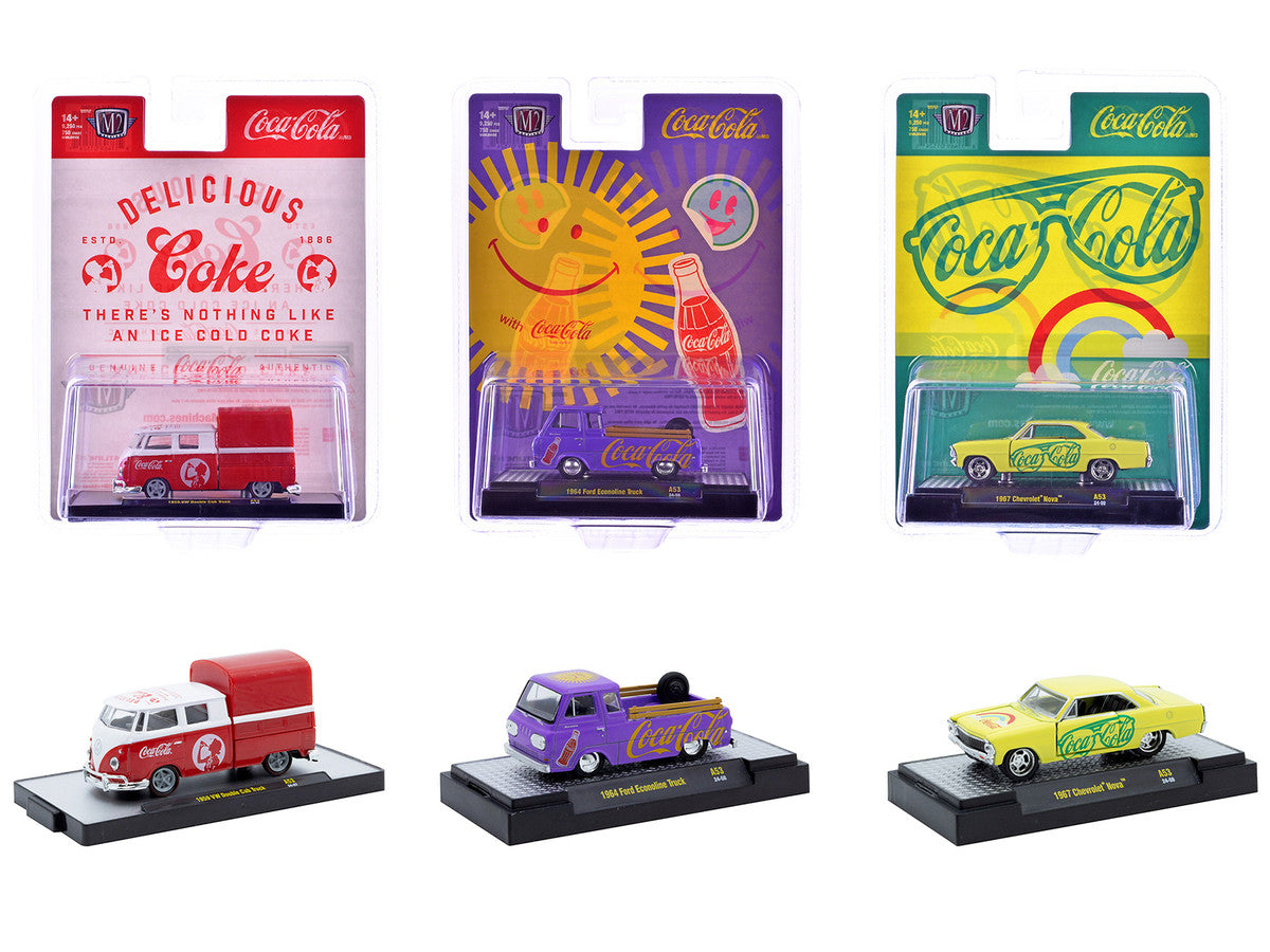 "Coca-Cola" Set of 3 pieces Release 53 Limited Edition to 10000 pieces Worldwide 1/64 Diecast Model Cars by M2 Machines M2