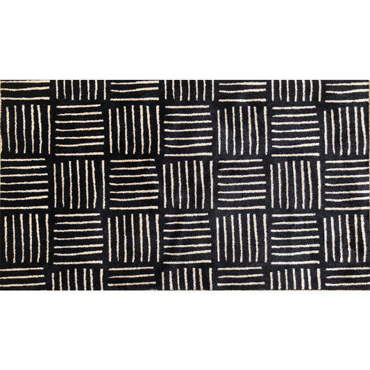 2' X 4' Black and Off White Abstract Machine Tufted Washable Area Rug With UV Protection