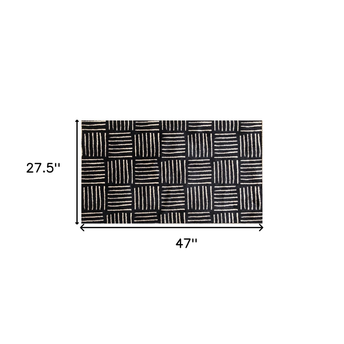 2' X 4' Black and Off White Abstract Machine Tufted Washable Area Rug With UV Protection