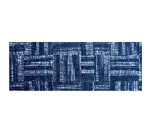 2' X 6' Navy Blue Striped Washable Runner Rug With UV Protection