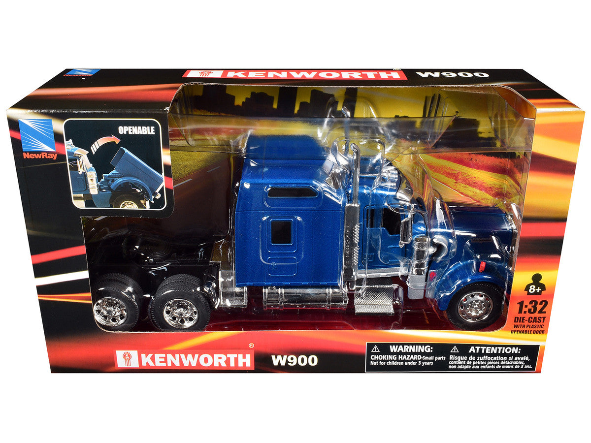 Kenworth W900 Truck Tractor Blue Metallic 1/32 Diecast Model by New Ray New Ray