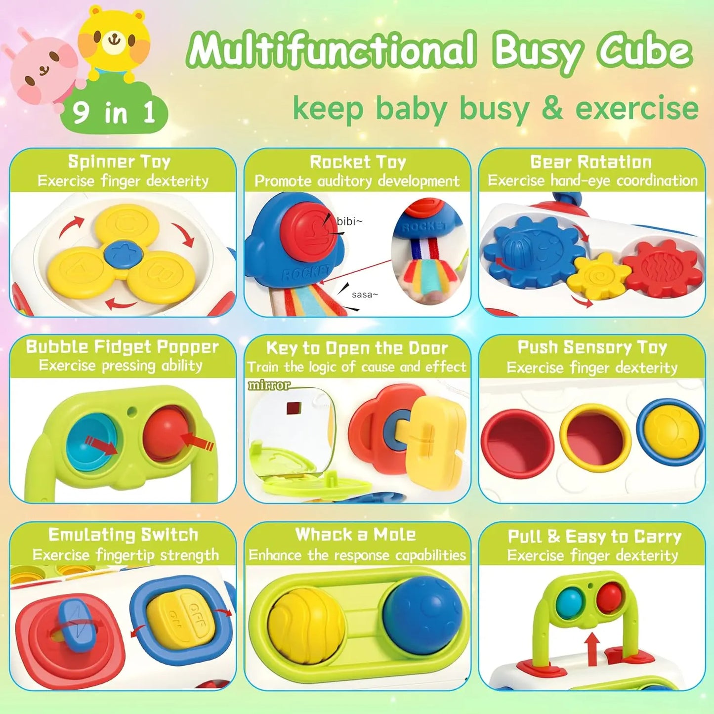9 In 1 Busy Cube Baby & Toddler Toys Montessori Sensory Toys For Toddlers 1 2 3 Year Old Fidget Busy Board Learning Toys