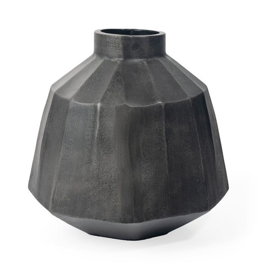 11" Gray Geometric Round Aluminum Table Vase W2B
