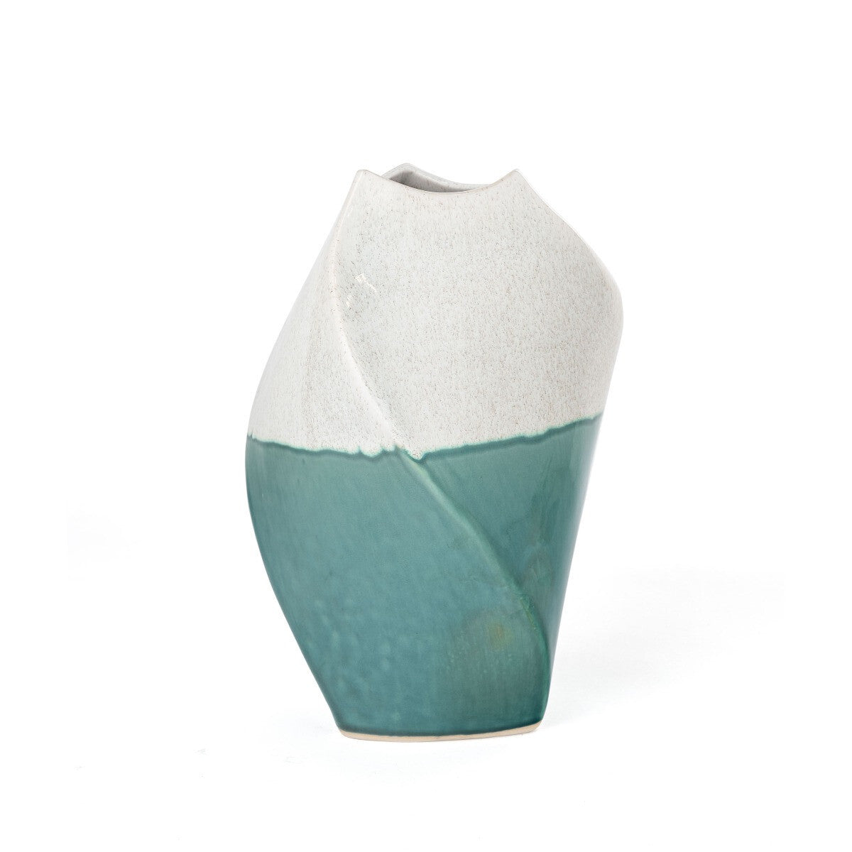 12" Green and Ivory Ombre Wavy Ceramic Table Vase W2B
