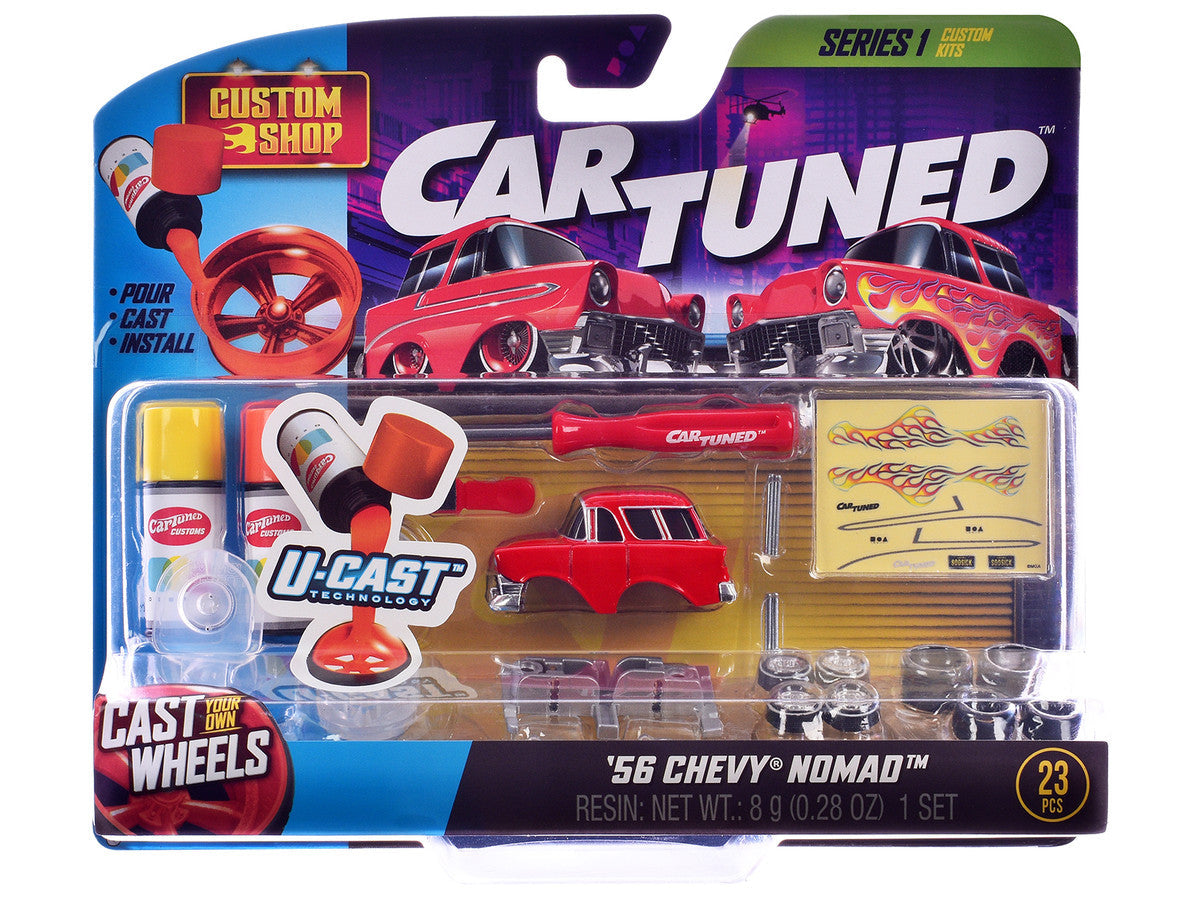 1987 Chevrolet C10 Pickup Truck Orange and 1956 Chevrolet Nomad Red "Custom Shop" 2 Car Set Diecast Model Cars by CarTuned Car Tuned