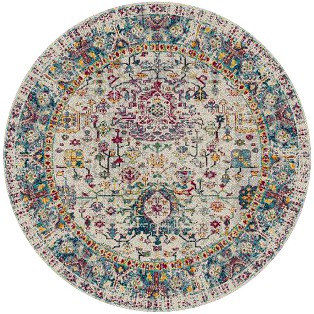 7' Gray Round Floral Power Loom Area Rug
