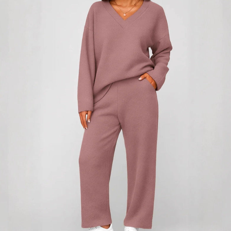 V-neck Wool Loose Pockets Leisure Suit Two-piece Pajamas LadyShow.Store