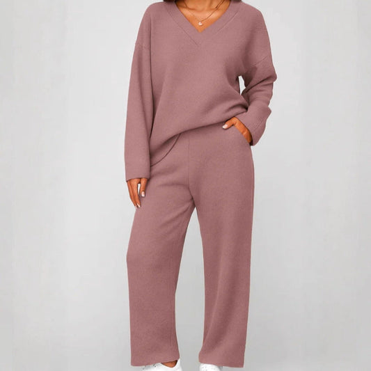 V-neck Wool Loose Pockets Leisure Suit Two-piece Pajamas LadyShow.Store