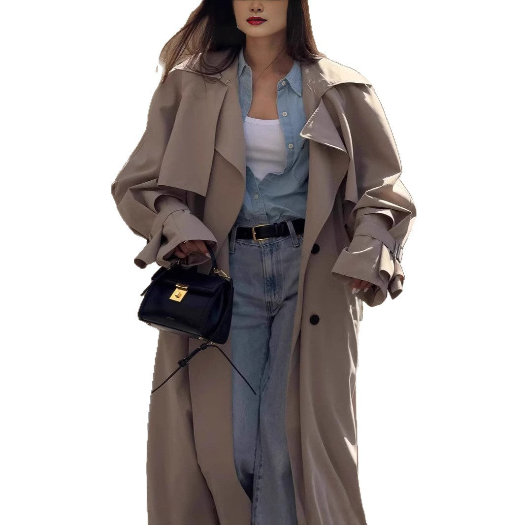 Women's Long Khaki Belted Cape Trench Coat LadyShow.Store
