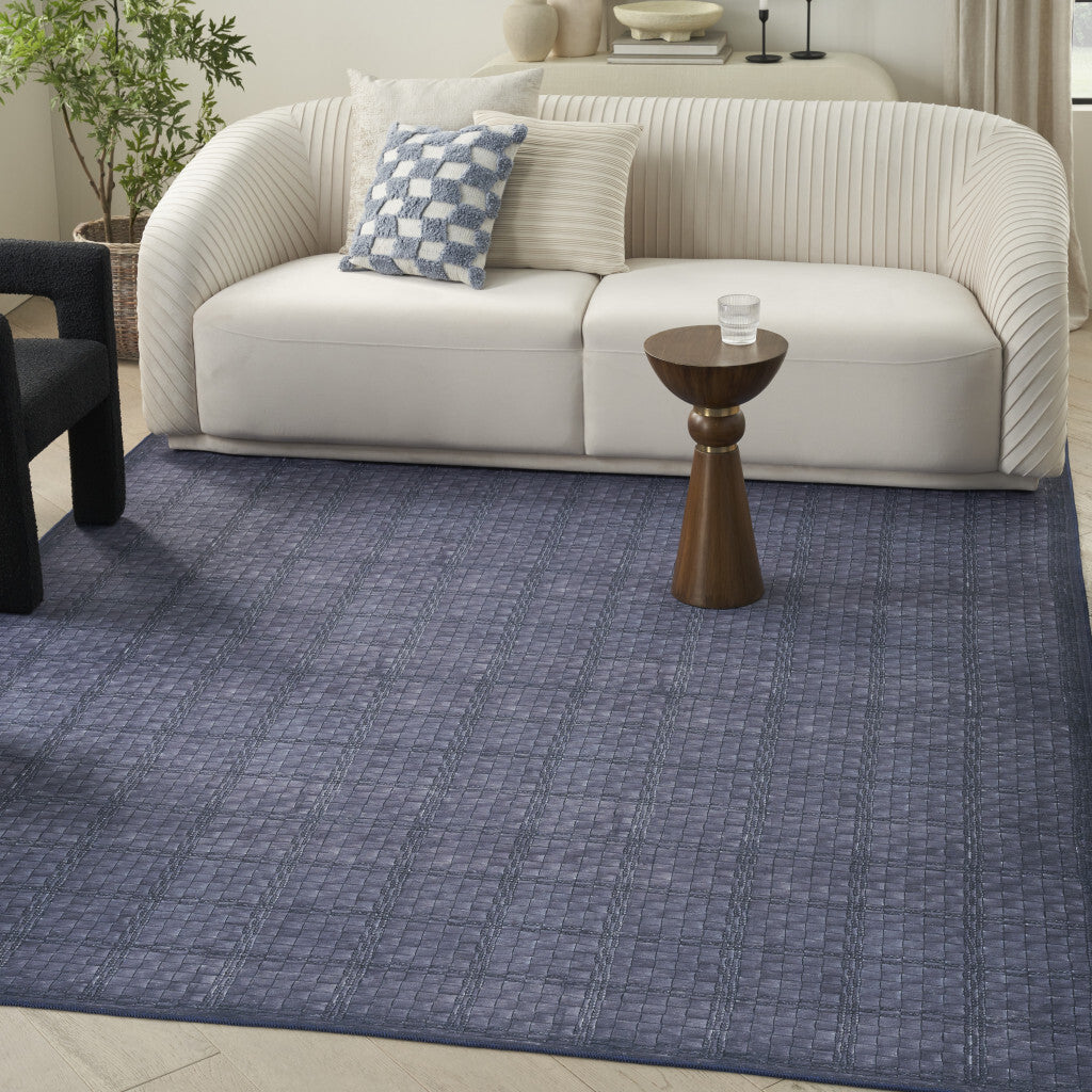 8' x 10' Blue and Gray Geometric Power Loom Washable Non Skid Area Rug