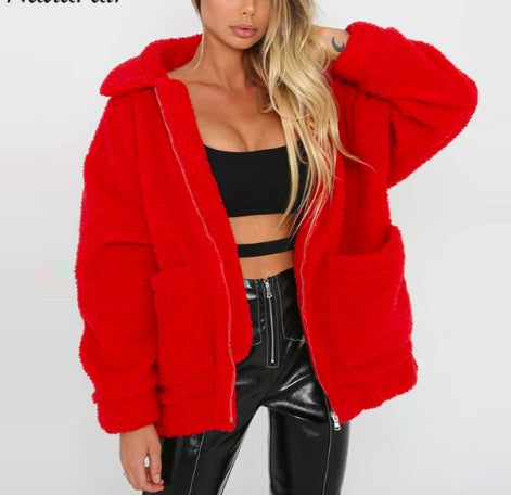 shearling coat jacket women autumn winter warm thick plush coat Accent Plus