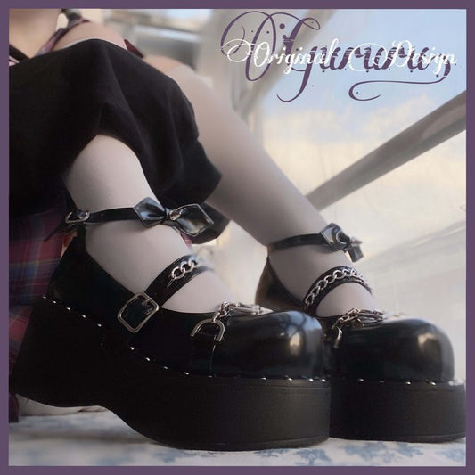 Women's Heightened Thick Bottom Chain Retro British Style Leather Shoes LadyShow.Store