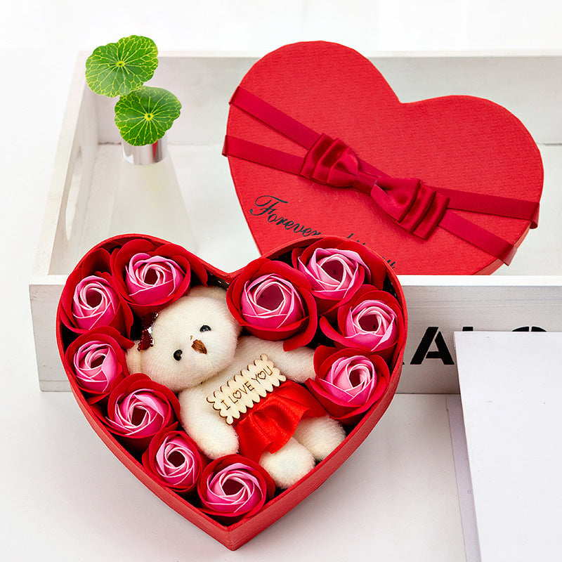 10 Soap Flower Rose Gift Box Bear Christmas Girlfriend Birthday Wedding Gift for Valentine's Day CJD