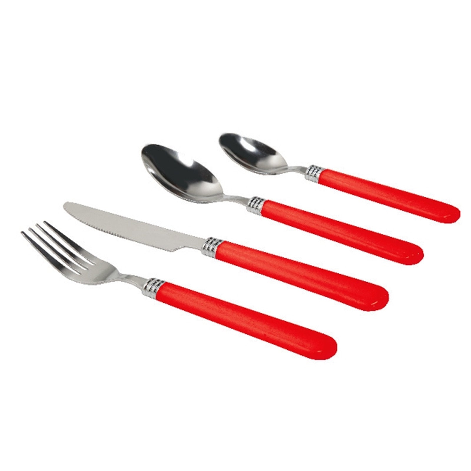 Gibson Sensations II 16 Piece Stainless Steel Flatware Set with Red Handles and Chrome Caddy W2B