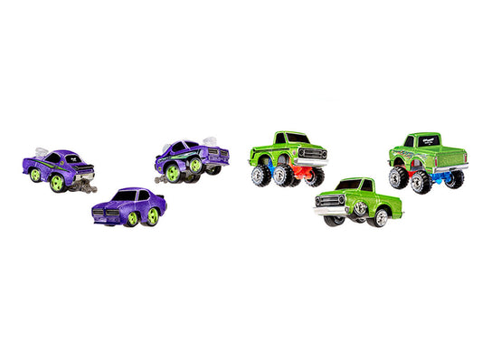 1969 Pontiac GTO Purple Metallic and 1967 Chevrolet C10 Pickup Truck Green Metallic "Custom Shop" 2 Car Set Diecast Model Cars by CarTuned Car Tuned