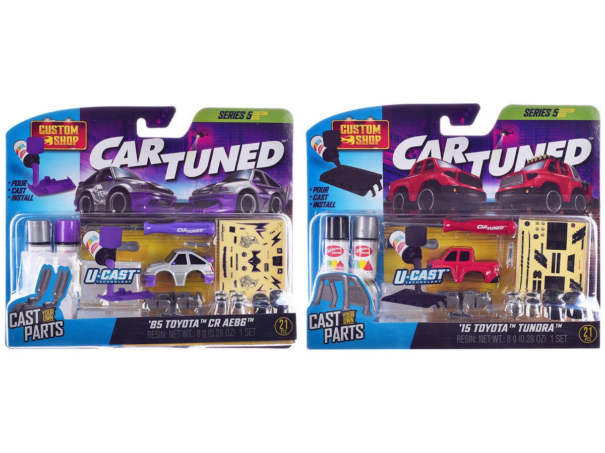 1985 Toyota CR AE86 Silver Metallic and 2015 Toyota Tundra Pickup Truck Red "Custom Shop" Series #5 Set of 2 Cars Diecast Model Cars by CarTuned Car Tuned