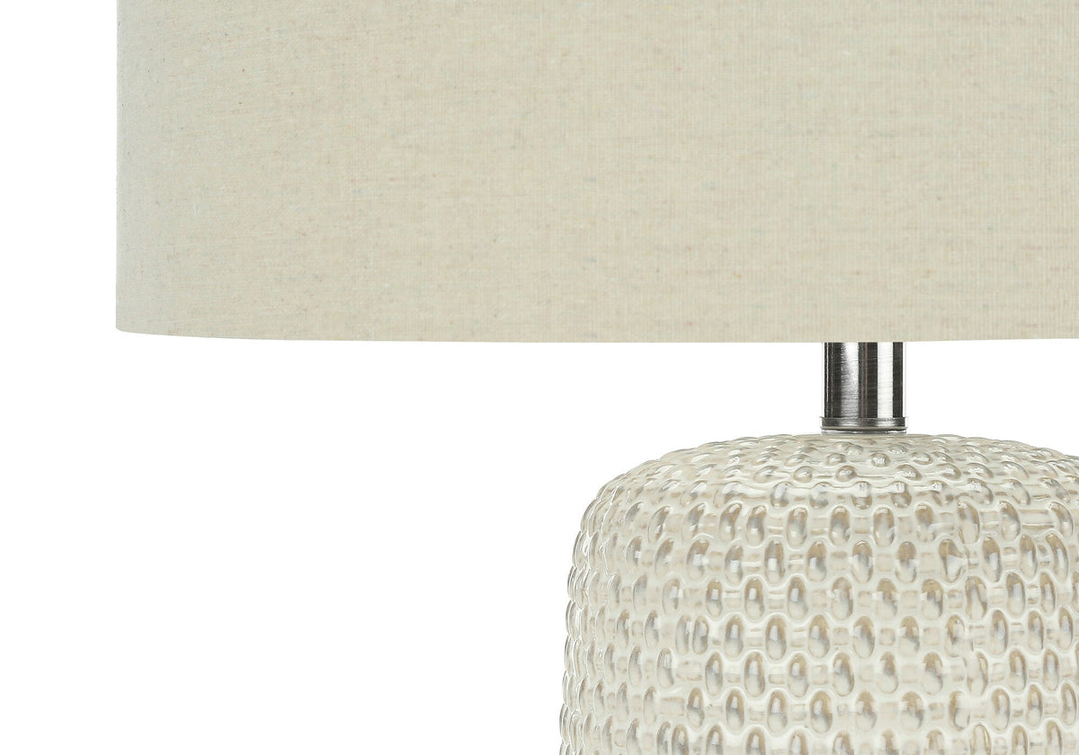 31" Cream Ceramic Geometric Table Lamp With Beige Drum Shade W2B
