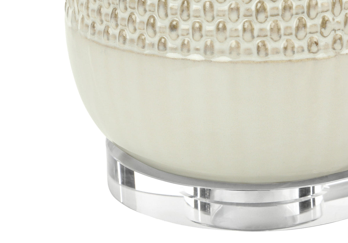 31" Cream Ceramic Geometric Table Lamp With Beige Drum Shade W2B