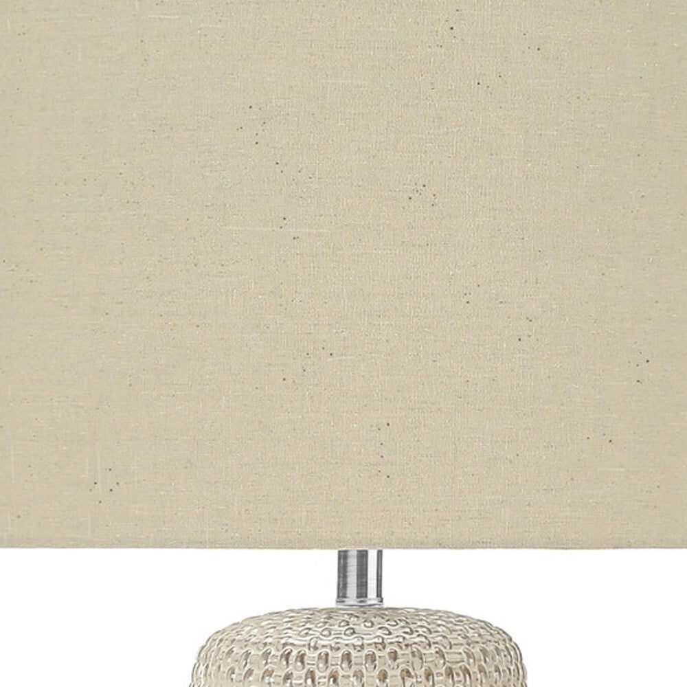 31" Cream Ceramic Geometric Table Lamp With Beige Drum Shade W2B