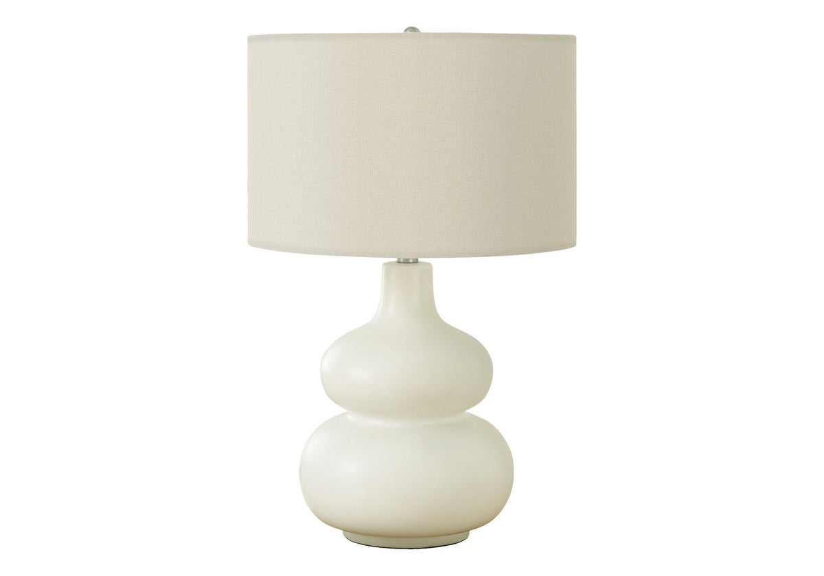 25" Cream Ceramic Gourd Table Lamp With Cream Drum Shade W2B