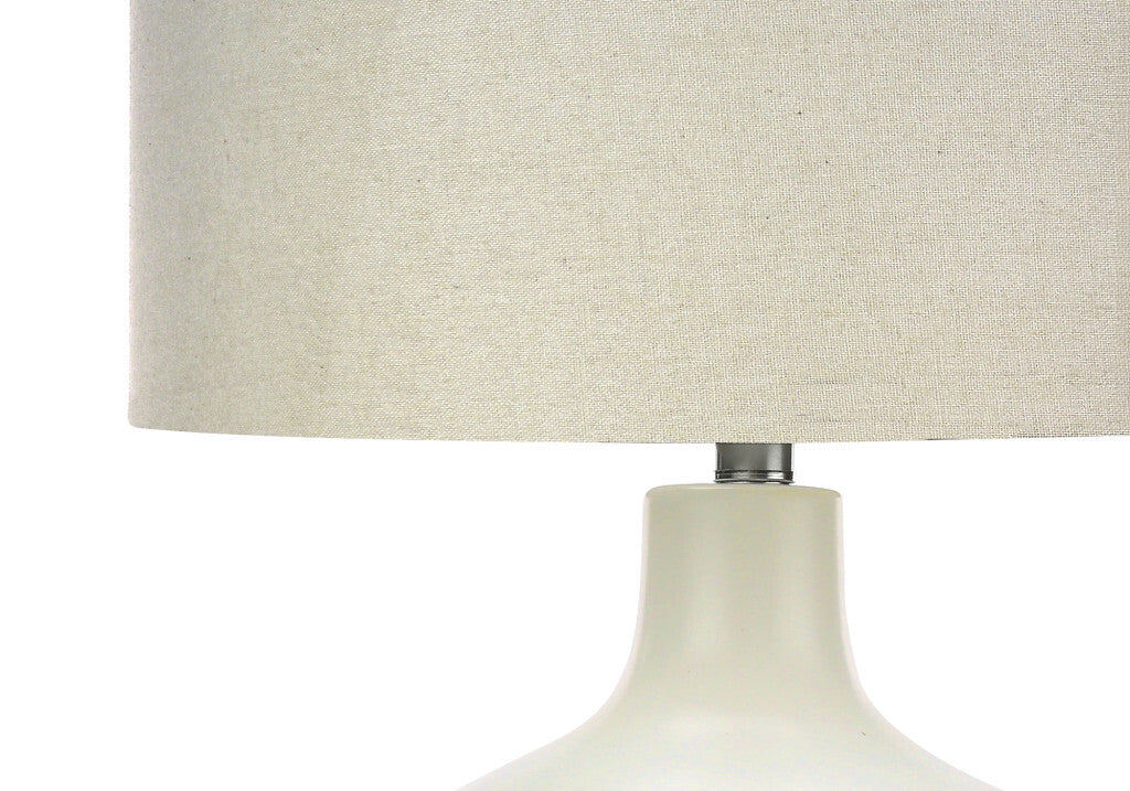 25" Cream Ceramic Gourd Table Lamp With Cream Drum Shade W2B
