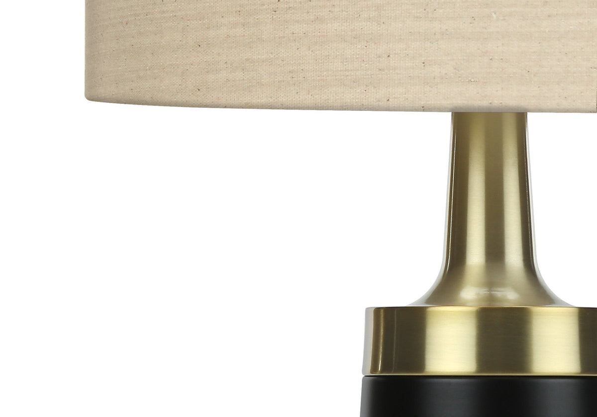 28" Black and Gold Metal Cylinder Table Lamp With Beige Drum Shade W2B