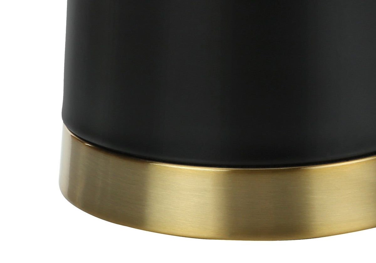 28" Black and Gold Metal Cylinder Table Lamp With Beige Drum Shade W2B