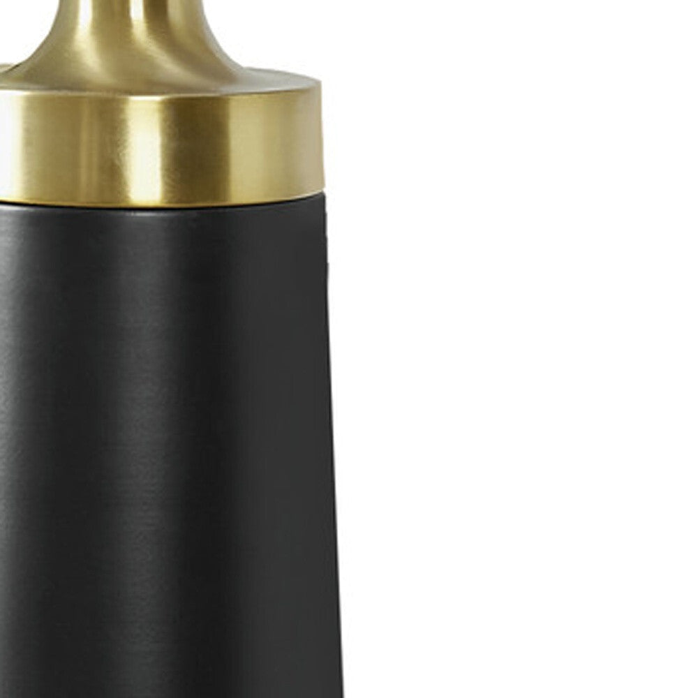28" Black and Gold Metal Cylinder Table Lamp With Beige Drum Shade W2B