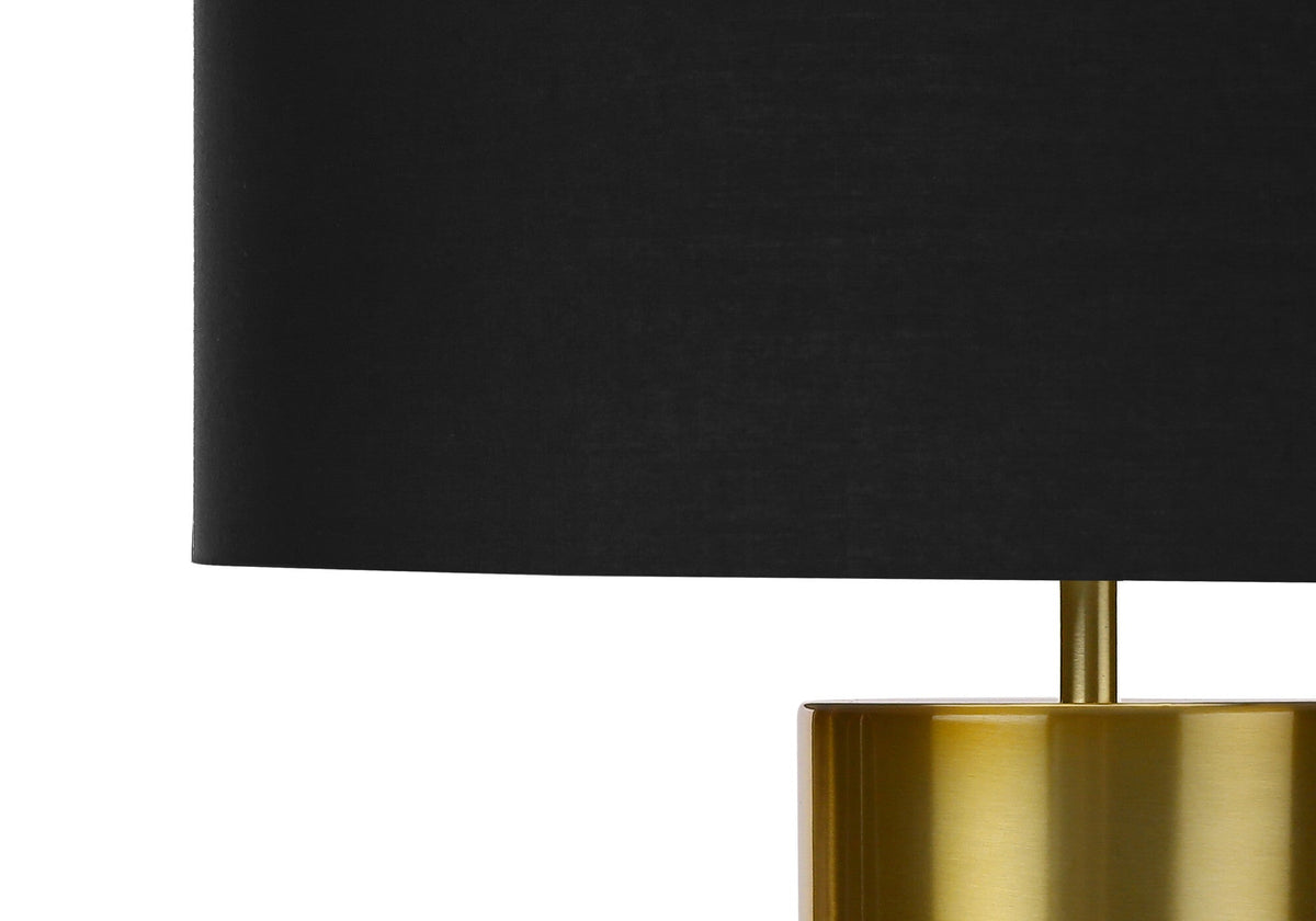 25" Black and Gold Concrete Cylinder Table Lamp With Black Drum Shade W2B