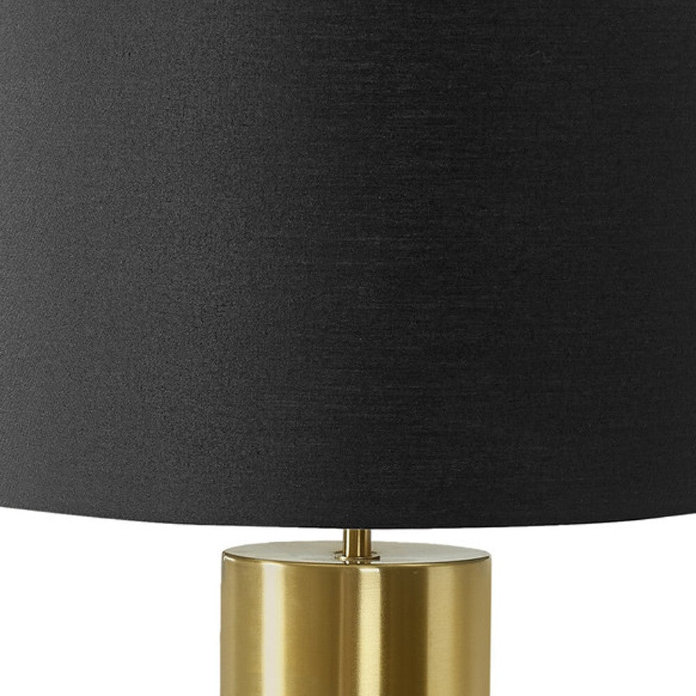 25" Black and Gold Concrete Cylinder Table Lamp With Black Drum Shade W2B