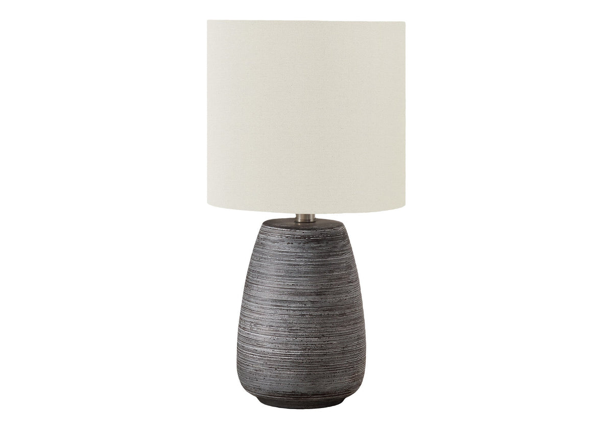 19" Gray Ceramic Round Table Lamp With Ivory Drum Shade W2B