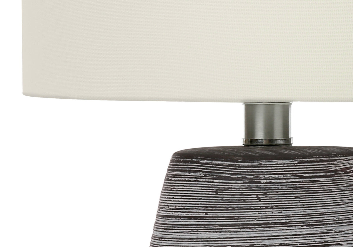 19" Gray Ceramic Round Table Lamp With Ivory Drum Shade W2B