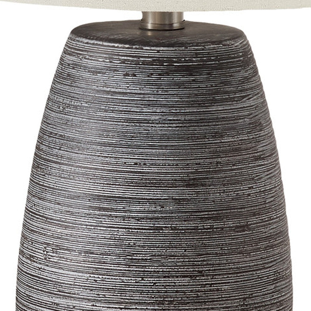 19" Gray Ceramic Round Table Lamp With Ivory Drum Shade W2B