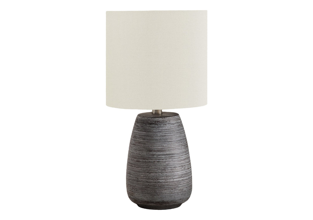 19" Gray Ceramic Round Table Lamp With Ivory Drum Shade W2B